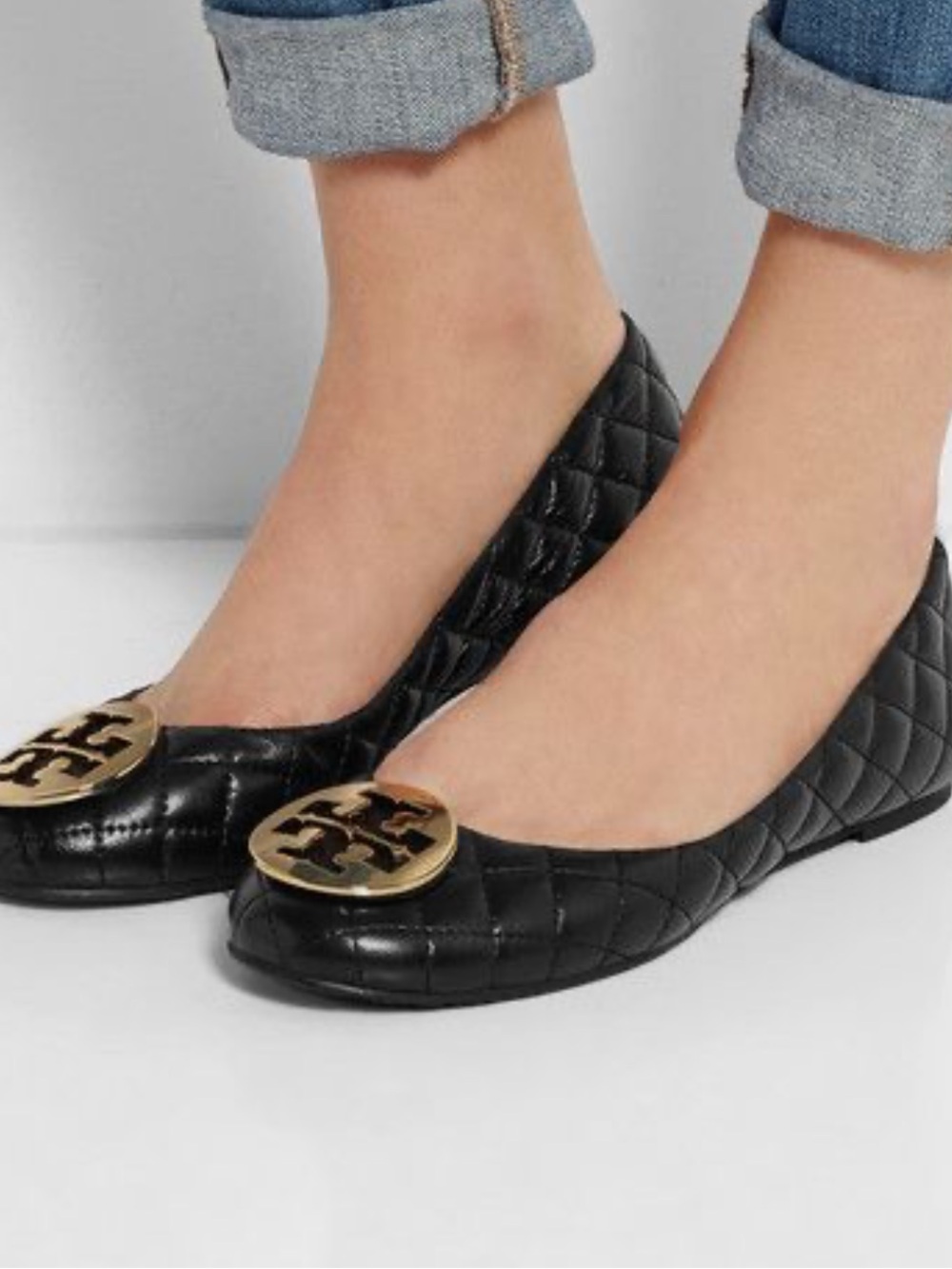 Tory Burch Black Quilted Ballet Flats with Gold Logo